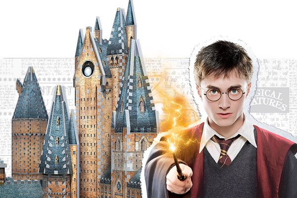 Harry Potter with wand and Hogwarts 3D puzzle