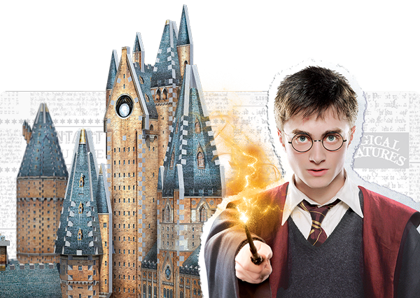 Harry Potter with wand and Hogwarts 3D puzzle